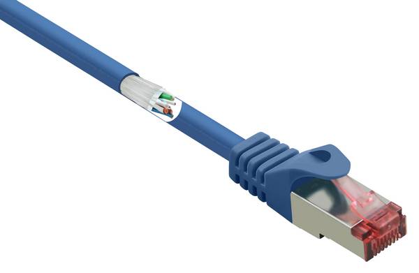 Renkforce RF-4981664 RJ45 Patchkabel CAT 6 S/FTP 2.00 m Blau mit Rastnasenschutz, vergoldete Steckkontakte, Flammwidrig 1 St.