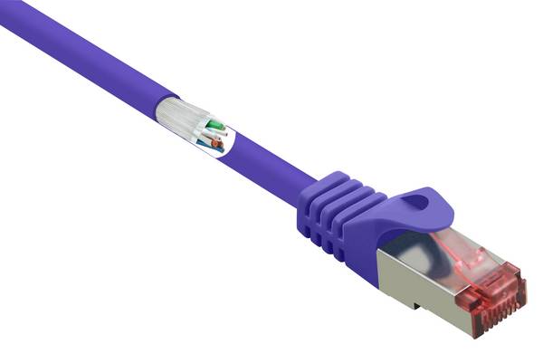 Renkforce RF-4724914 RJ45 Patchkabel CAT 6 S/FTP 0.25 m Violett mit Rastnasenschutz, vergoldete Steckkontakte, Flammwidrig 1 St.