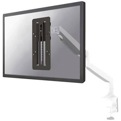Ein Monitor ist an einem verstellbaren Schwenkarm befestigt, der an der Tischkante montiert ist.