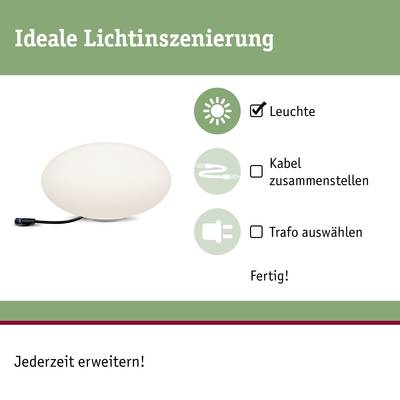 'Ideale Lichtinszenierung' mit Lampe, die einfach zu montieren ist: Leuchte, Kabel zusammenstellen, Trafo auswählen, fertig.