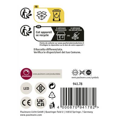 'Gebrauchsgerät recyclebar' steht über Zeichnung von Mülltrennung mit Text auf Französisch und Italienisch. Kontakt- und Produktinfo unten.