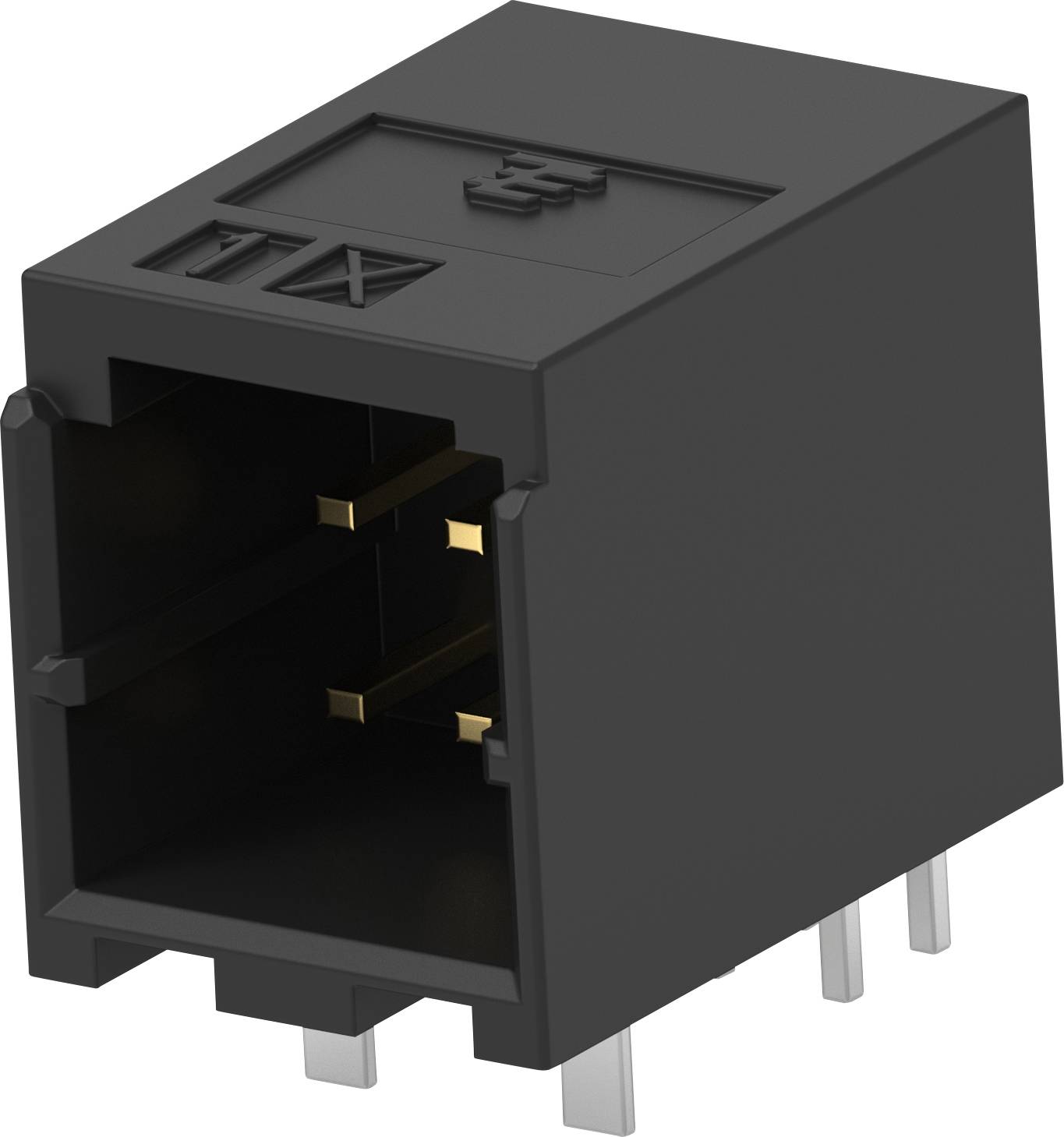 Schwarzes Plastikkonnektor-Bauteil mit mehreren Steckplätzen und goldfarbenen Kontakten, für elektronische Geräte geeignet.