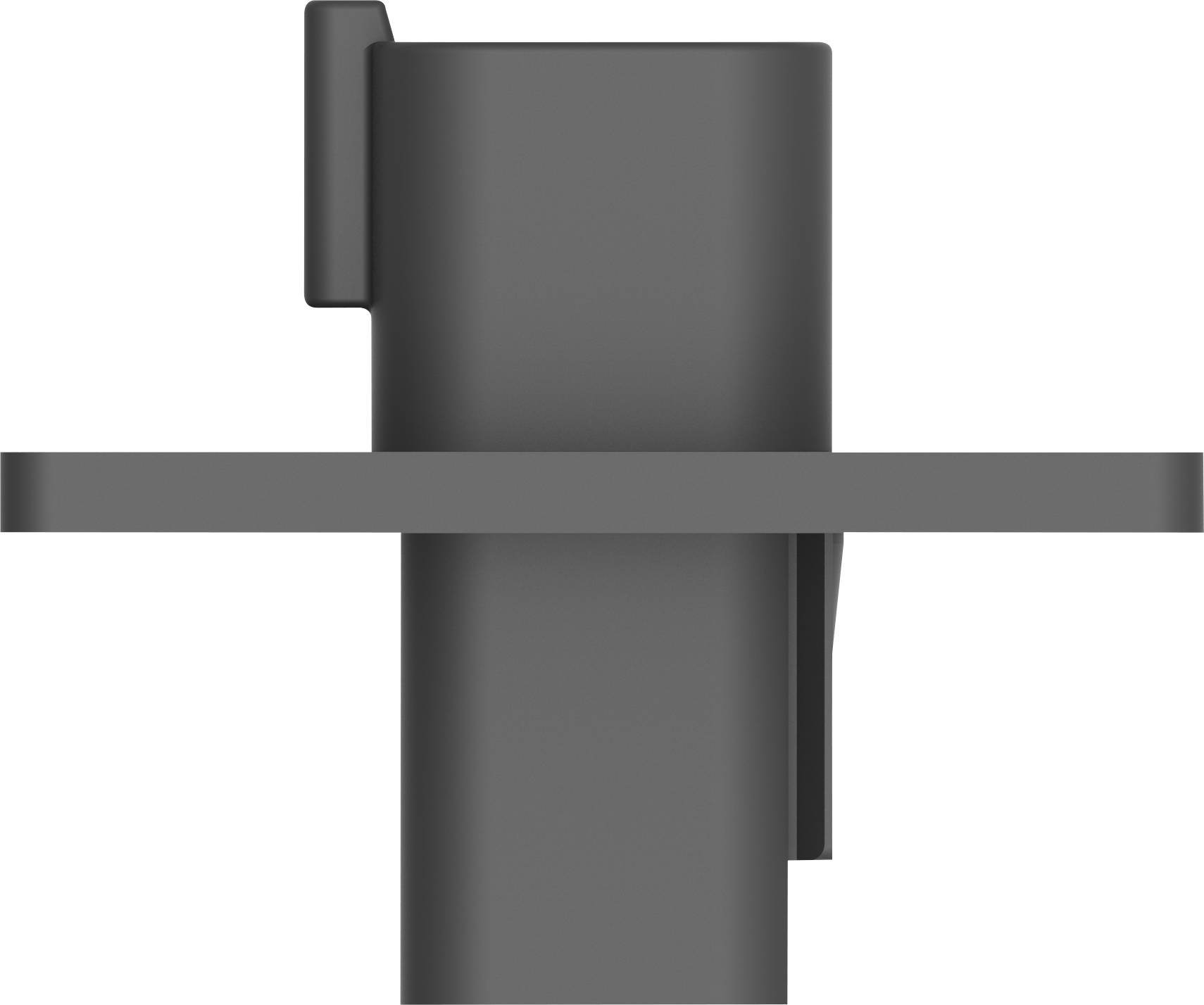 Graues, metallisches Bauteil, zylindrisch mit horizontaler Platte und einer seitlichen Erhebung, möglicherweise Teil einer Maschinenkonstruktion.