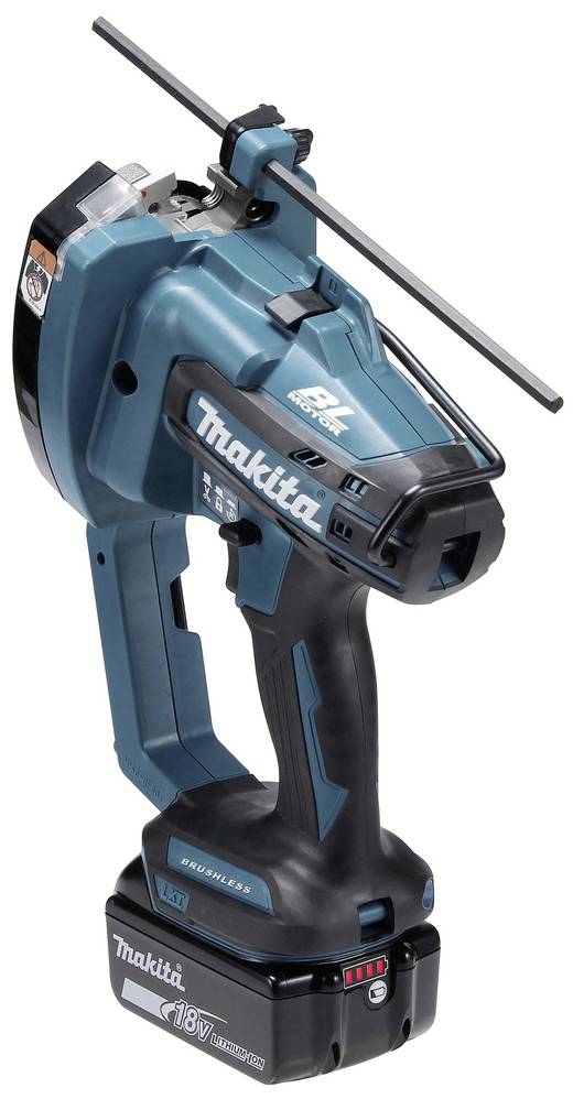 Makita Akku-Bindegerät, kabellos und blau-schwarz, für schnelles Binden mit 18V-Akku, geeignet für Bau- und Handwerksarbeiten.