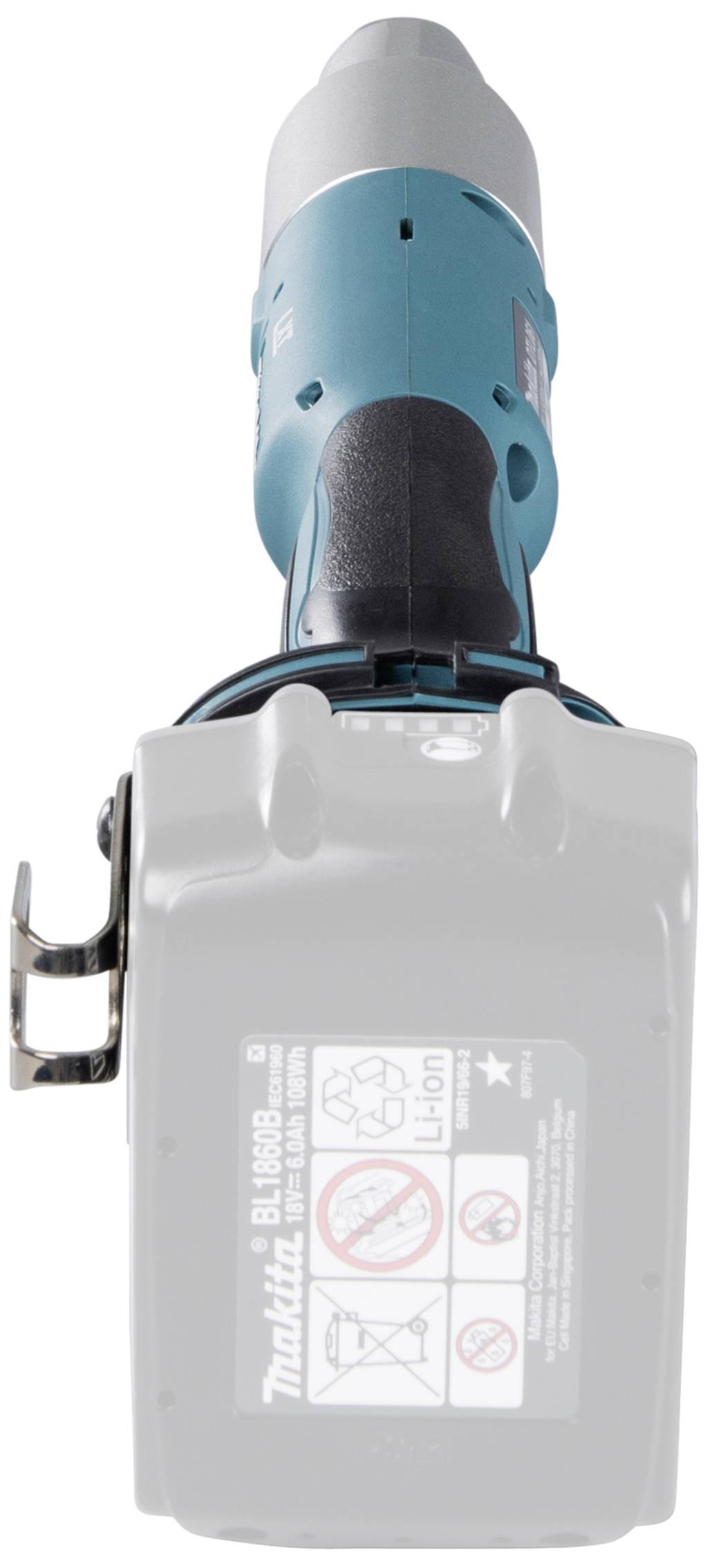 Ein blauer, kabelloser Schrauber mit sichtbarem Akku. Geeignet für den Hausgebrauch oder professionelle Bauarbeiten.