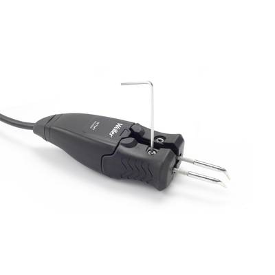 Eine schwarze Pinzette mit einem Kabel und einer justierbaren Schraube. Hauptsächlich zur Elektronikmontage oder Lötarbeiten verwendet.