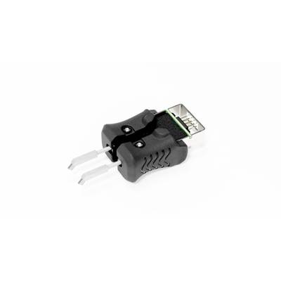 Schwarzer USB-A-Stecker mit offenen Drahtenden, geeignet für eine kabelgebundene Verbindung oder Montage.
