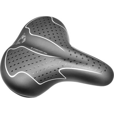 Ein breiter, ergonomischer Fahrradsattel mit Gelpolsterung und Lochmuster für zusätzlichen Komfort.