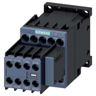 Ein schwarzer elektrischer Schütz mit der Aufschrift 'SIEMENS SIRIUS' auf der Vorderseite, zeigt mehrere Anschlüsse für elektrische Verdrahtung.