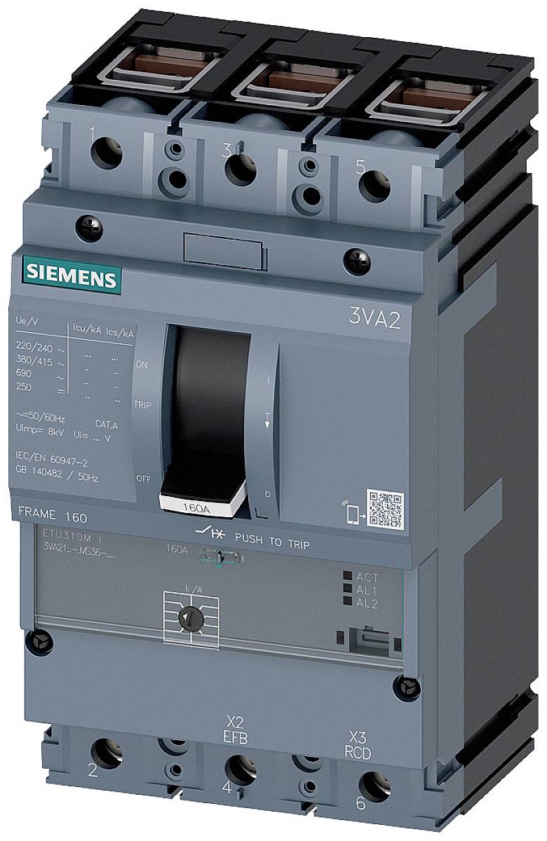 Siemens 3VA2110-7MS36-0AA0 Leistungsschalter 1 St. Einstellbereich (Strom): 300 - 1500 A Schaltspannung (max.): 690 V/AC...