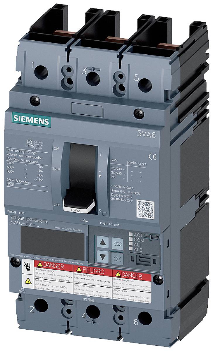 Siemens 3VA6115-5JT31-0AA0 Leistungsschalter 1 St. Einstellbereich (Strom): 60 - 150 A Schaltspannung (max.): 600 V/AC (...