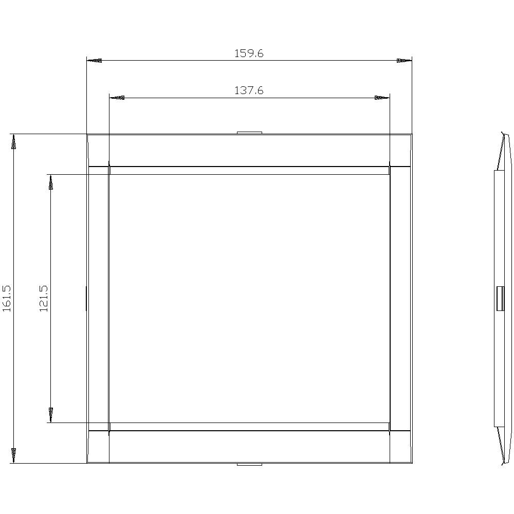 Technische Zeichnung eines quadratischen Rahmens mit Maßen: Breite 137,6 cm, Höhe 121,5 cm, Gesamtabmessungen 159,6 cm x 161,5 cm.