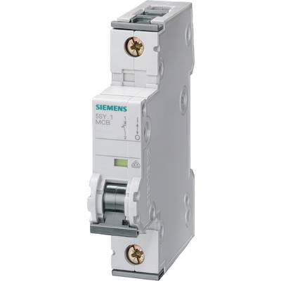 Ein Siemens-Leitungsschutzschalter mit Kippschalter und Prüffunktion, in seitlicher Ansicht.