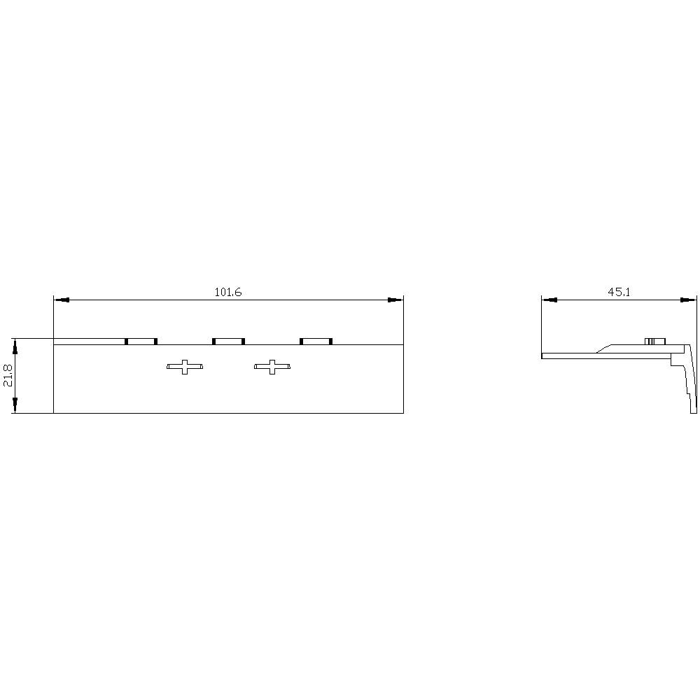 Technische Zeichnung eines rechteckigen Objekts mit den Maßen 101,6 x 21,8 mm in der Seitenansicht und 45,1 mm in der Vorderansicht.