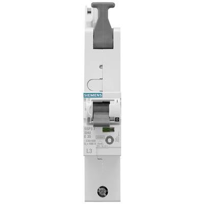 Ein weißer Siemens-Leitungsschutzschalter. Die Beschriftung zeigt 'SSP3 SHU E35' mit technischen Spezifikationen und Markenlogo.