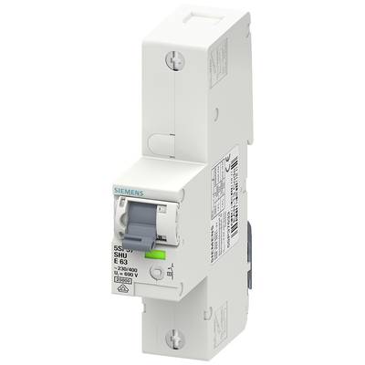 Ein elektronischer Siemens-Leitungsschutzschalter, Modell 5SY, mit grünem Schalteranzeiger und technischen Spezifikationen aufgedruckt.