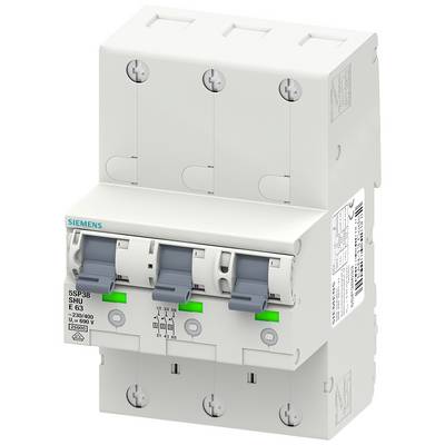 Ein dreipoliger Leistungsschalter von Siemens mit grünen und grauen Schaltern. Dient zum Schutz von elektrischen Schaltungen.