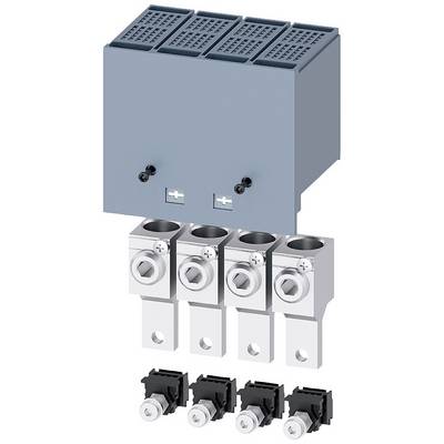 Elektrisches Bauteil mit blauen Kästchen oben, fünf silbernen Anschlüssen in der Mitte, und schwarzen Verbindungselementen unten.