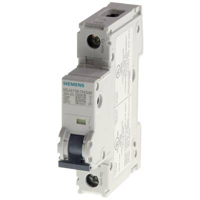 Einpoliger Leistungsschalter von Siemens, Modell 5SJ4 118-7HG40. Geeignet für 18 A. Weißes Gehäuse mit blauen und grauen Elementen.