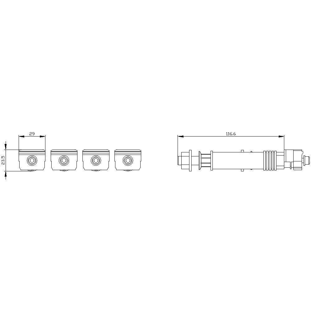 Technische Zeichnung eines Bauteils mit mehreren Ansichten zeigt Maße: Höhe 62,9 mm und Länge 116,6 mm.