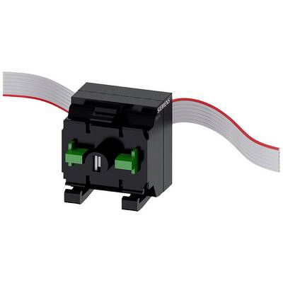 Ein schwarzer elektronischer Bauteil mit grünem Anzeigefeld und angestecktem roten Kabel, vermutlich ein elektrischer Stecker.
