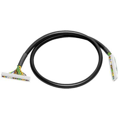 Ein schwarzes Kabel mit farbigen Drähten und rechteckigen Steckern an beiden Enden. Hauptsächlich für elektronische Verbindungen verwendet.
