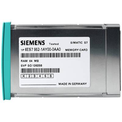 Siemens SIMATIC S7 Speicherkarte, 64 MB RAM, Produktnummer 6ES7 952-1AY00-0AA0, gefertigt in Deutschland.