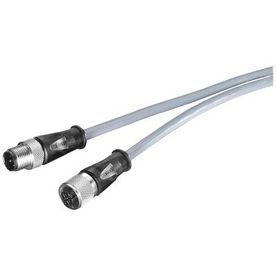 Zwei graue Kabel mit schwarzen, metallverstärkten Steckern an jedem Ende. Sie wirken robust und für technologische Anwendungen geeignet.