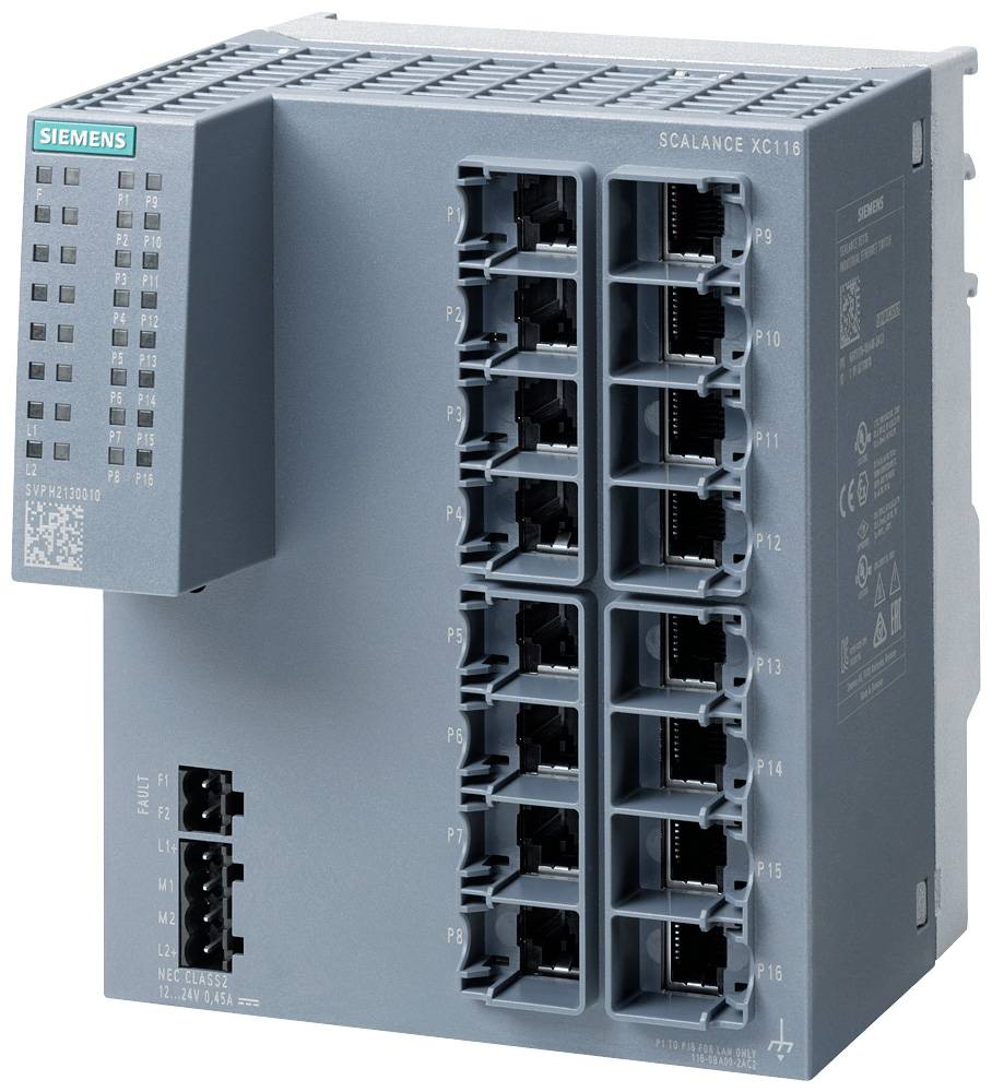 SIEMENS SIEM SCALANCE XC116, 6GK5116-0BA00-2AC2 unmanaged IE Switch, 16x 10/100MBit/s