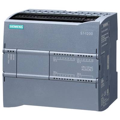 Ein graues Siemens S7-1200 Steuergerät mit mehreren Anschlüssen und Beschriftungen. Es dient zur Automatisierung von Maschinen.