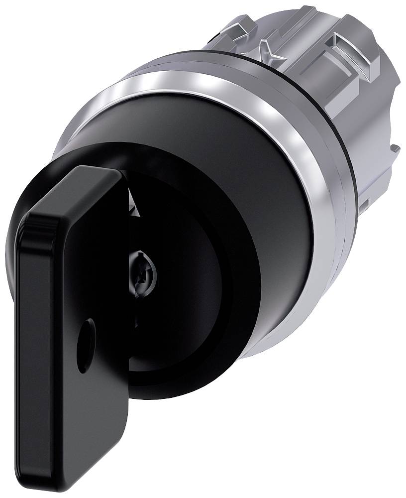 'Rundes, silbernes und schwarzes Schloss mit einem eingesetzten Schlüssel, coole und futuristische Optik. Geeignet für Industrieanwendungen.'