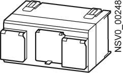 Zeichnung eines rechteckigen elektronischen Bauteils mit drei Anschlüssen und der Beschriftung 'NSV0_00248' an der Seite.