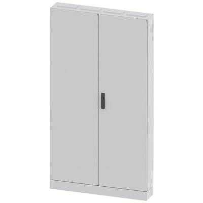 Ein grauer Metallschrank mit zwei Türen und einem schwarzen Griff, steht senkrecht und ist geschlossen.