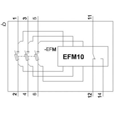 Schaltplan mit drei Schaltern und Widerständen, verbunden zu einem Gerät mit der Beschriftung 'EFM10'. Zahlen von 1 bis 14 kennzeichnen Anschlüsse.