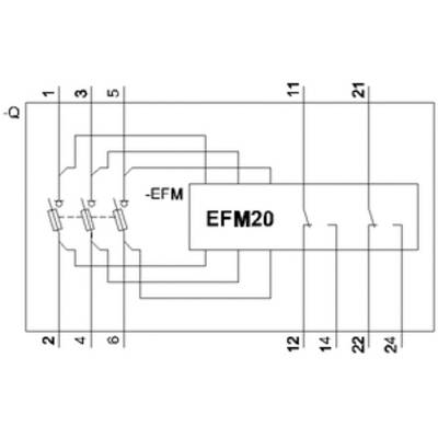 'Diagramm eines elektrischen Schaltplans mit EFM20-Modul und nummerierten Anschlusspunkten.'