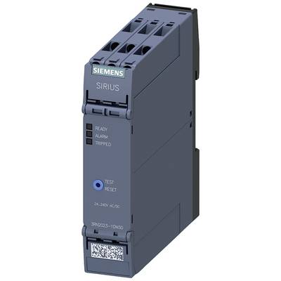 'Siemens SIRIUS Schutzrelais, Modell 3RN2023-1DW30, mit Statusanzeigen für Ready, Alarm und Tripped. Test- und Reset-Taste vorhanden.'