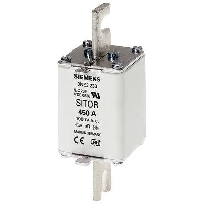 'Siemens SITOR-Sicherung, 450 A, 1000 V AC, Typ aR, nach IEC 269, VDE 0636. Metallkontakte oben und unten. Made in Germany.'