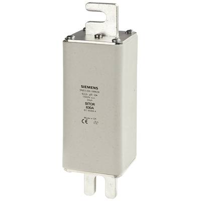 Hellgraue elektrische Sicherung 'Siemens 3NE3 336-0NK06', 630A, mit Metallanschlüssen und Aufhängung; für Schutz von elektrischen Stromkreisen.