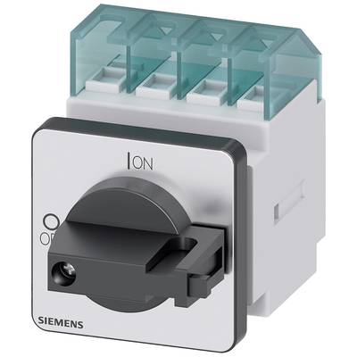 Ein grauer Siemens-Schalter mit einem Hebel in der Mitte. Beschriftet mit 'I ON' oben und 'O OFF' unten. Funktion für Ein/Aus.