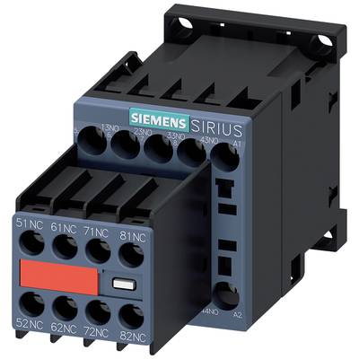 Ein schwarzes Siemens SIRIUS Schütz mit blauen und grauen Elementen. Mehrere Anschlüsse sind sichtbar, geeignet für industrielle Elektroinstallationen.