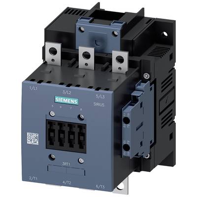 Ein elektromagnetischer Schütz von Siemens, Modell Sirius, zur Steuerung elektrischer Motoren, zeigt Anschlüsse und Markenlogo.