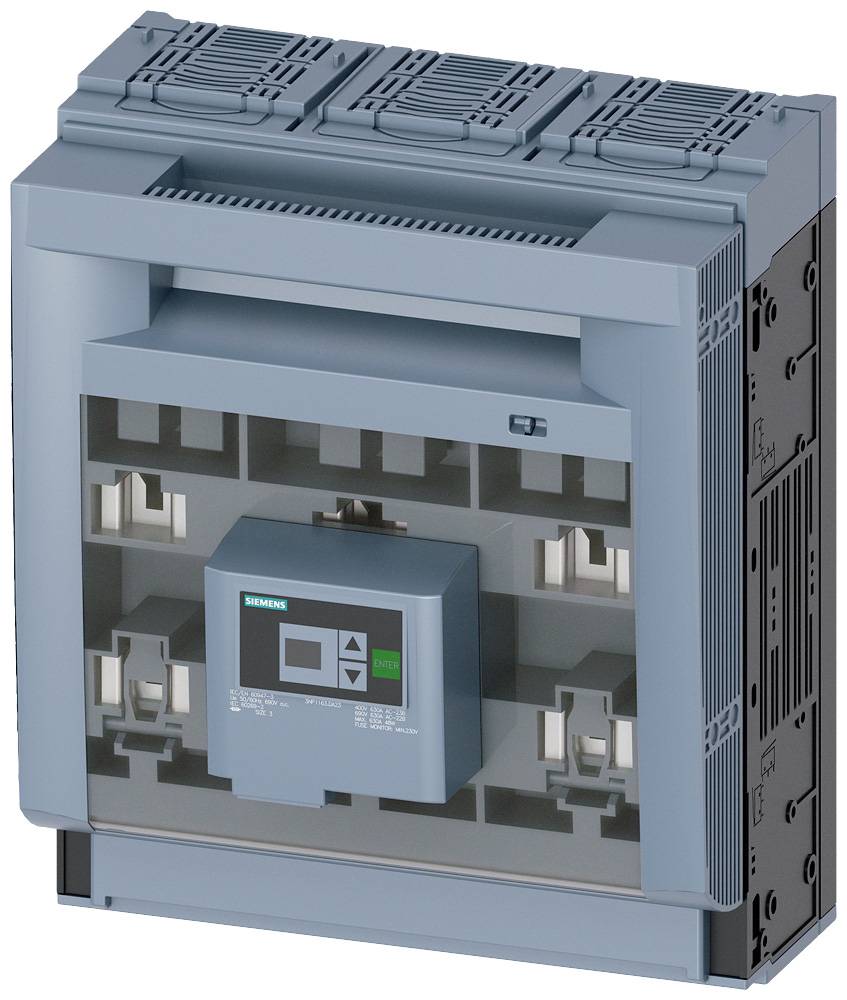 'Industrieller Leistungsschalter, blau-schwarz, mit zentralem Display und Knöpfen, geeignet für elektrische Schalttafeln.'