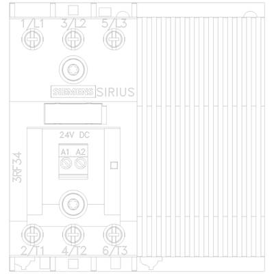 Ein Siemens SIRIUS Schütz mit mehreren Schraubanschlüssen, beschriftet mit '3RF34' und '24V DC', geeignet für Steueranwendungen.