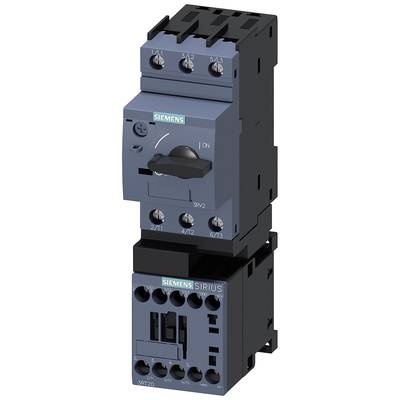 Mechanischer Leistungsschalter und Schütz von Siemens, Serie SIRIUS, vertikal montiert, mit verschiedenen Anschlussklemmen.