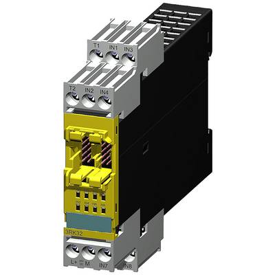 Ein elektronisches Modul mit mehreren Anschlüssen und einem gelben Gehäuseteil. Es scheint Teil eines industriellen Steuerungssystems zu sein.