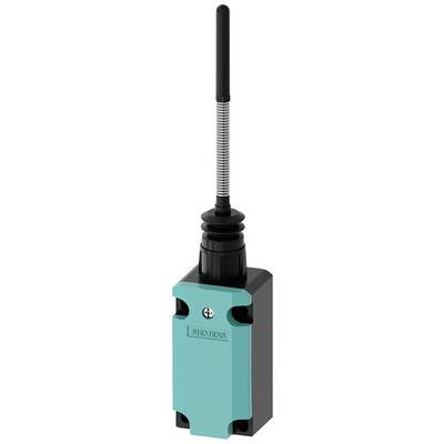 Ein länglicher, grüner und schwarzer elektrischer Schalter mit einer flexiblen Antenne oben, umgeben von einem Metallrahmen.