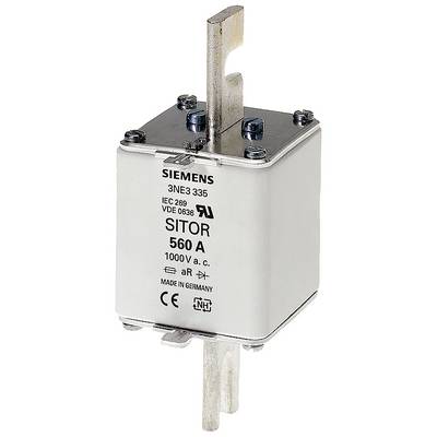 'Siemens SITOR-Sicherung 3NE3 335, 560 A, 1000 V AC, IEC 269, Made in Germany. Bauform mit Schraubanschlüssen und Metallkontakten.'