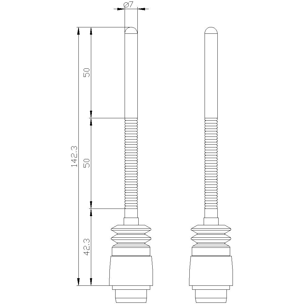 Technische Zeichnung zweier Bauteile mit identischen Längen- und Durchmessermaßen. Hauptmaß: Gesamtlänge 142,3 mm, Durchmesser 7 mm.