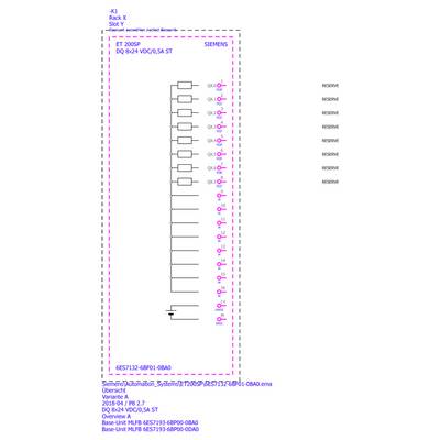 'ET 200SP' Bedienfeld-Diagramm, das die Rack- und Steckplatzanordnung mit mehreren reservierten Steckplätzen und ausgewiesenen Schaltungsausgängen zu 'QX'-Anschlüssen zeigt.