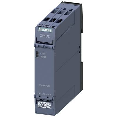 Elektronisches Schaltgerät von Siemens, Modell Sirius. Anzeigeleuchten für 'READY' und 'TRIPPED' sowie Spannungsspezifikation sichtbar.